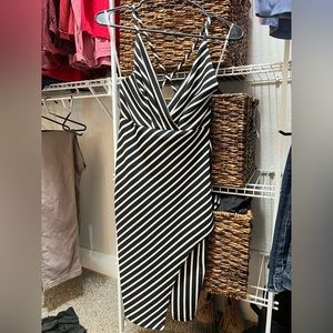 Privy Black Stripped Cleavage Dress